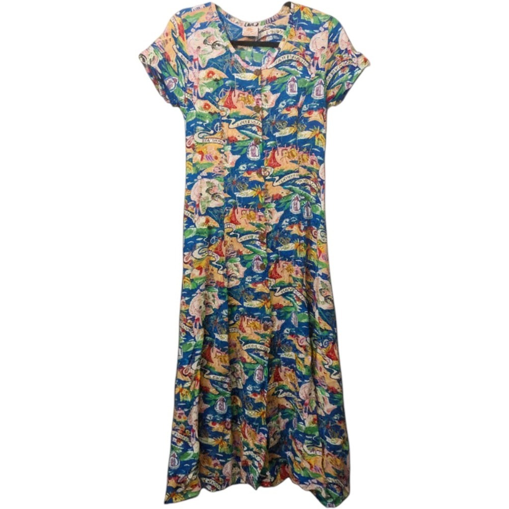 Vintage Pineapple Moon Dress Land of Aloha Hawaiian Womans M Tropical Vacation